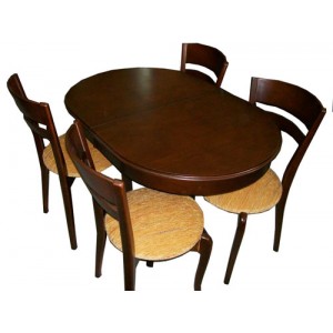Dört Sandalyeli İlaveli Ceviz Oval Mutfak Yemek Masası